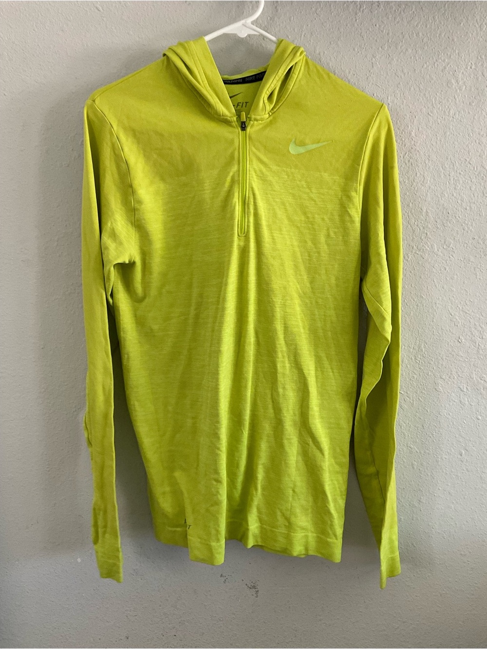 Nike Neon Yellow Quarter-Zip Hooded Long Sleeve Top